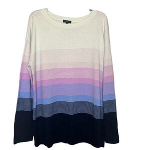 Talbots sweater stripes purple blue ombré rayon cotton lightweight  crew medium